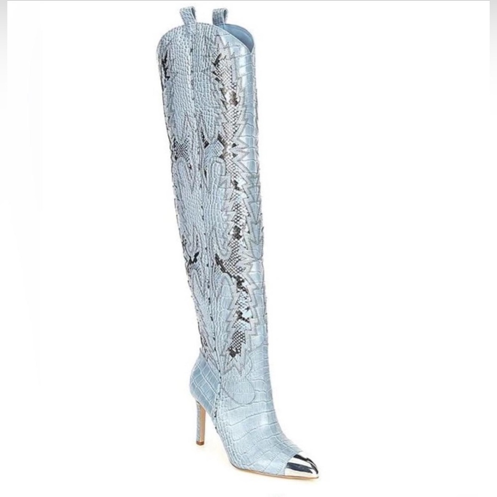 NEW 8M Gianni Bini “Katyanna” Thunder Blue Faux Croc Over-The-Knee Cowboy